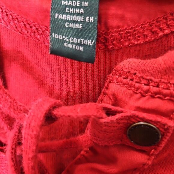 Lauren Ralph Lauren Women's Sz Lg Red Cotton Top 3/4 sleeve lace up - Picture 5 of 11